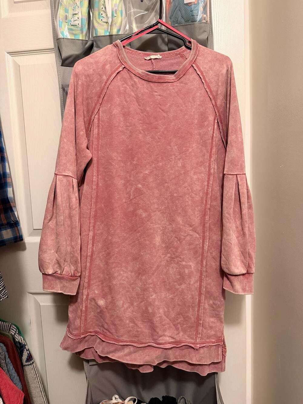 New In Pink Mineral Washed Raglan Sleeve Casual Mini Dress Size S